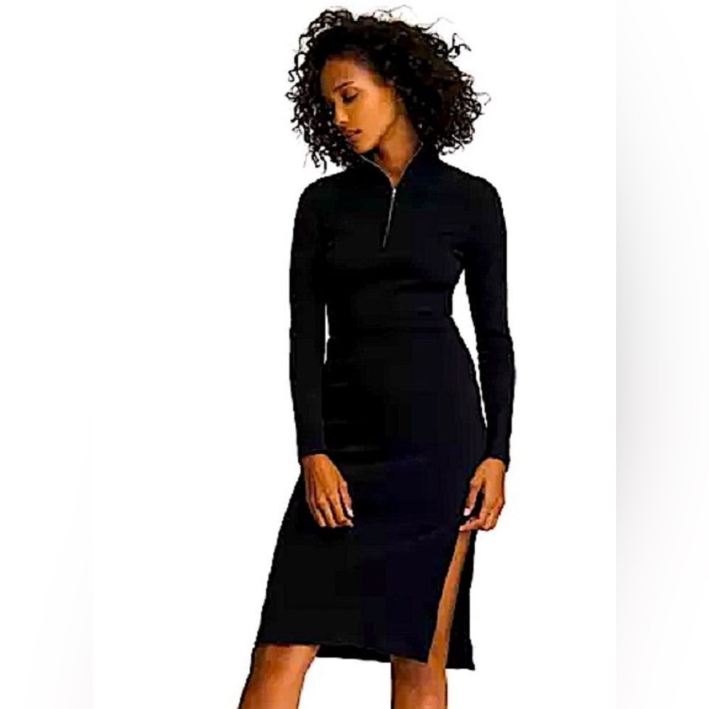 Rag and Bone half zip black ribbed knit dress